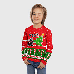 Лонгслив детский Вредный котик роняет новогоднюю ёлку, цвет: 3D-принт — фото 2