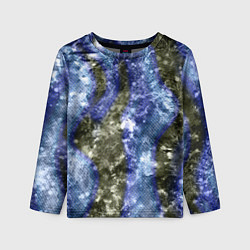 Лонгслив детский Абстракция - гранж синие полосы на сером, цвет: 3D-принт