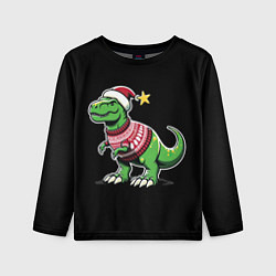 Лонгслив детский Динозавр в рождественнском свитере, цвет: 3D-принт