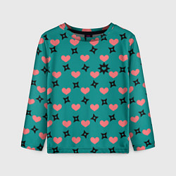 Детский лонгслив Бирюза и розовый: сердца и сюрикены