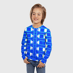 Лонгслив детский Синие и белые квадраты, цвет: 3D-принт — фото 2