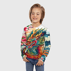 Лонгслив детский Гравюра японского дракона, цвет: 3D-принт — фото 2
