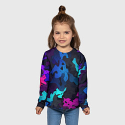 Лонгслив детский Абстрактный камуфляж в кислотных абстрактных пятна, цвет: 3D-принт — фото 2