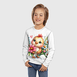 Лонгслив детский Мультяшный цыпленок с цветами, цвет: 3D-принт — фото 2