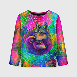 Лонгслив детский Цветные волк с волчицей, цвет: 3D-принт