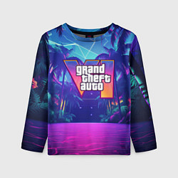 Лонгслив детский Gta 6 логотип в стиле ночного vice city, цвет: 3D-принт