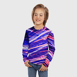 Лонгслив детский Белые и красные линии на синем фоне, цвет: 3D-принт — фото 2