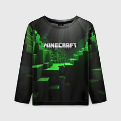 Детский лонгслив Minecraft logo зеленые яркие плитки