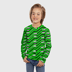Лонгслив детский Чёрно-зелёный линейный узор киберпанк, цвет: 3D-принт — фото 2