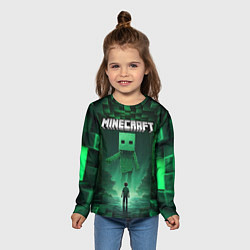 Лонгслив детский Minecraft зеленый монстр, цвет: 3D-принт — фото 2