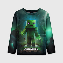 Лонгслив детский Minecraft зеленый персонаж на острове, цвет: 3D-принт