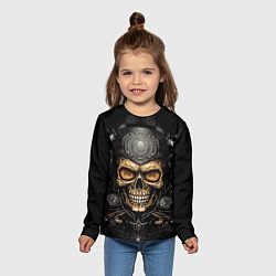 Лонгслив детский Ретро череп мотоциклиста, цвет: 3D-принт — фото 2