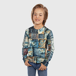 Лонгслив детский Деним пэчворк-ржавчина, цвет: 3D-принт — фото 2