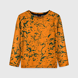 Детский лонгслив Оранжевый с брызгами зеленой краски