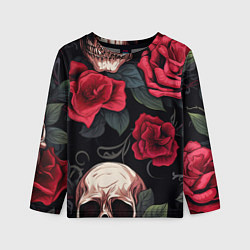 Детский лонгслив Черепа с красными розами