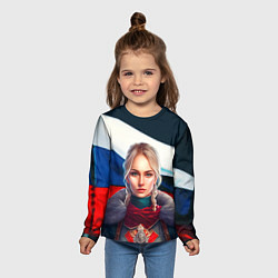Лонгслив детский Блондинка с косами - флаг России, цвет: 3D-принт — фото 2