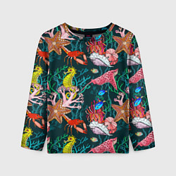 Лонгслив детский Морская жизнь под водой - паттерн с звёздами и кон, цвет: 3D-принт