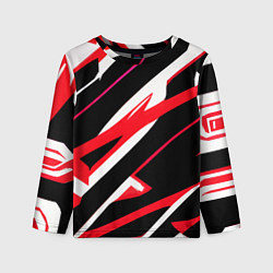 Лонгслив детский Красно-белые полосы на чёрном фоне, цвет: 3D-принт