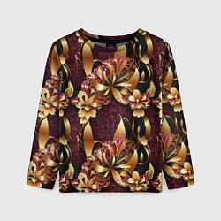 Детский лонгслив Золотые лилии на красном бархатном фоне