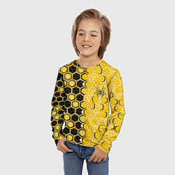 Лонгслив детский Киберпанк соты шестиугольники жёлтый и чёрный с па, цвет: 3D-принт — фото 2