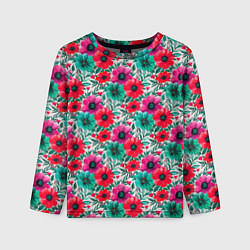 Детский лонгслив Анемоны цветы яркий принт