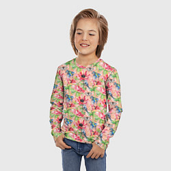 Лонгслив детский Лазоревки и маки на розовом, цвет: 3D-принт — фото 2