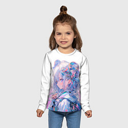 Лонгслив детский Девушка в стиле аниме с длинными волосами в розово, цвет: 3D-принт — фото 2