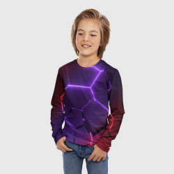 Лонгслив детский Красно-фиолетовые неоновые плиты в разломе, цвет: 3D-принт — фото 2