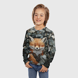 Лонгслив детский Спящий лисёнок в листве, цвет: 3D-принт — фото 2