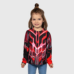 Лонгслив детский Абстрактные красные линии на чёрном фоне, цвет: 3D-принт — фото 2