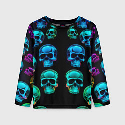 Детский лонгслив Neon skulls - ai art pattern