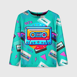 Лонгслив детский Кассеты и надпись 90s, цвет: 3D-принт