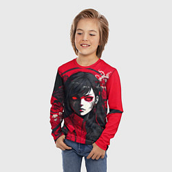 Лонгслив детский Девушка в стиле аниме в куртке на красном фоне, цвет: 3D-принт — фото 2