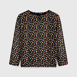 Детский лонгслив Паттерн хиппи значки на черном фоне