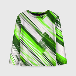 Детский лонгслив Зелёные диагональные полосы на белом фоне