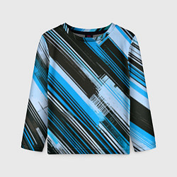 Детский лонгслив Синие диагональные полосы на чёрном фоне