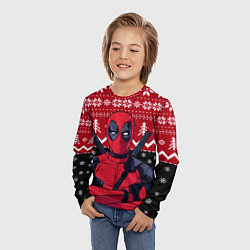 Лонгслив детский Дэдпул новогодний узор, цвет: 3D-принт — фото 2