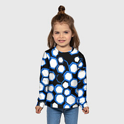 Лонгслив детский Бело-синие шестиугольники на чёрном фоне, цвет: 3D-принт — фото 2