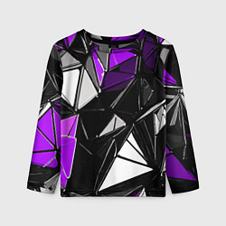 Детский лонгслив Фиолетово-белые рельефные треугольники на чёрном ф