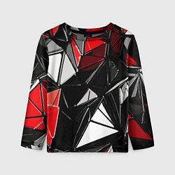 Детский лонгслив Красно-белые рельефные треугольники на чёрном фоне