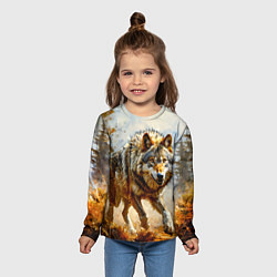 Лонгслив детский Волк в осеннем лесу, цвет: 3D-принт — фото 2