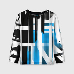 Детский лонгслив Чёрно-синие вертикальные и горизонтальные полосы н