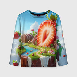 Детский лонгслив Клубничная планета - нейроарт фантазия