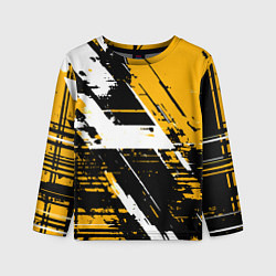 Лонгслив детский Diagonal black and white stripes on a yellow backg, цвет: 3D-принт