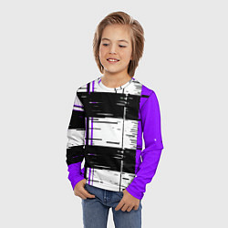 Лонгслив детский Чёрные и фиолетовые полосы на белом фоне, цвет: 3D-принт — фото 2