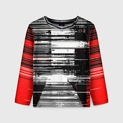 Детский лонгслив Горизонтальные чёрные линии на бело-красном фоне