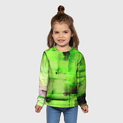 Лонгслив детский Чёрные пятна на зелёном фоне абстракция, цвет: 3D-принт — фото 2