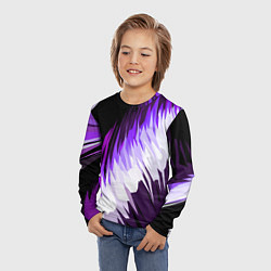 Лонгслив детский Бело-фиолетовые острые полосы на чёрном фоне, цвет: 3D-принт — фото 2