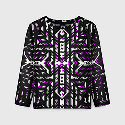 Детский лонгслив Чёрно-фиолетовые диагональные полосы на белом фоне