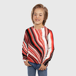 Лонгслив детский Волнистые вертикальные чёрно-красные полосы, цвет: 3D-принт — фото 2